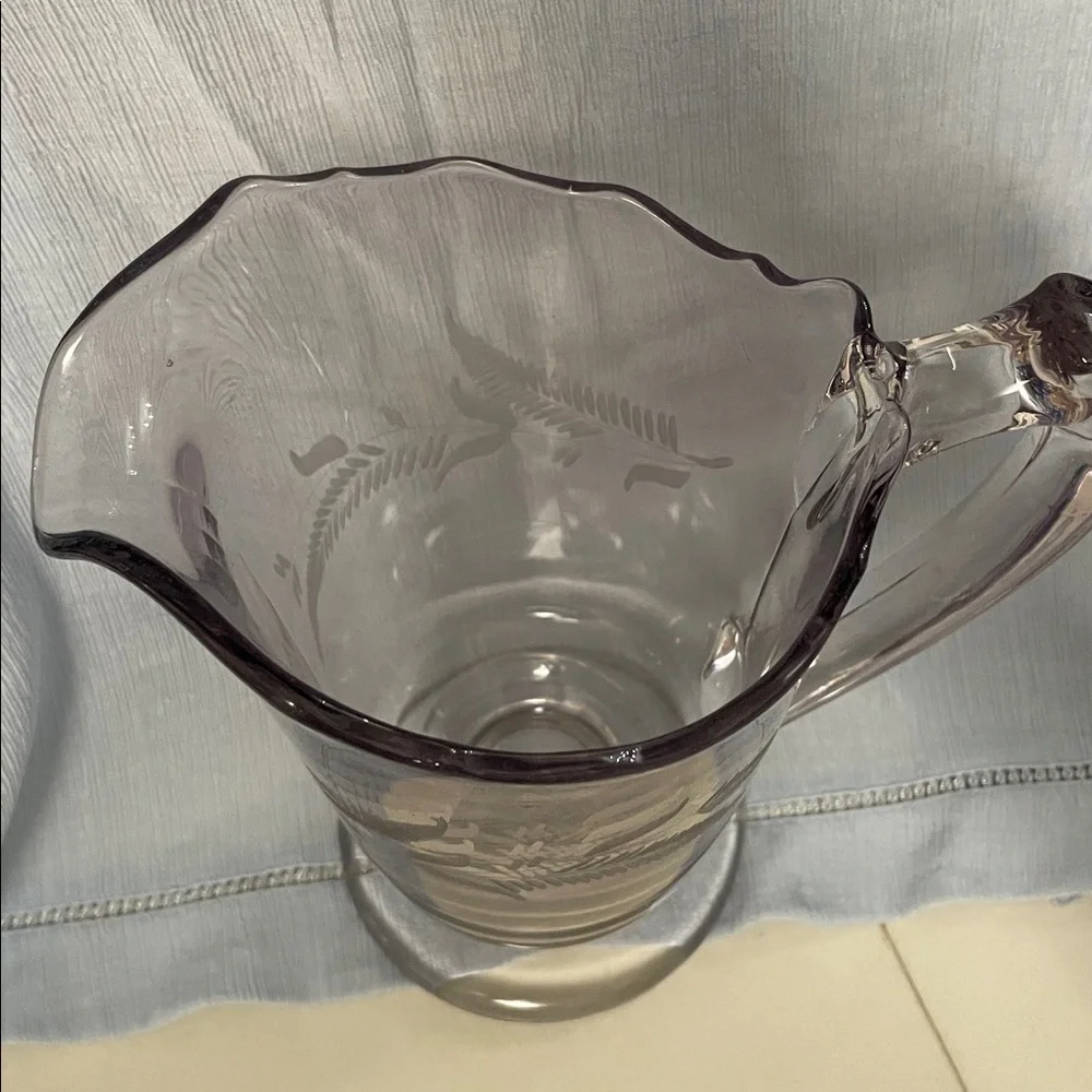 HTF WESTMORELAND GLASS PINK REAMER PITCHER BOTTOM - Etched WITH Leaves/floral